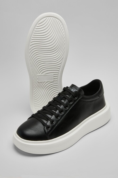 Siyah Hakiki Deri Bağcıklı Erkek Sneaker Gage M