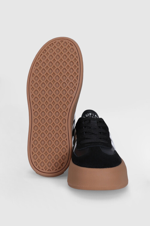 Siyah Hakiki Deri Bağcıklı Unisex Sneaker Mira G