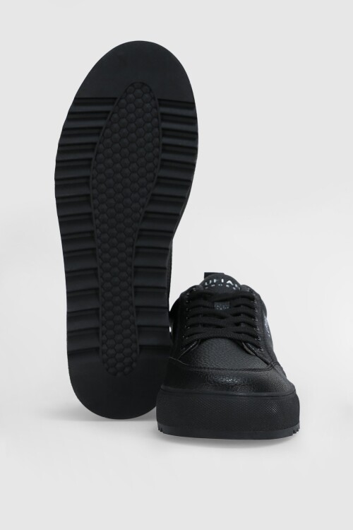 Siyah Hakiki Deri Bağcıklı Erkek Sneaker Philip M