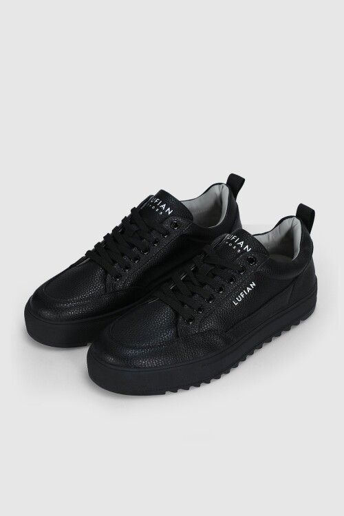 Siyah Hakiki Deri Bağcıklı Erkek Sneaker Philip M