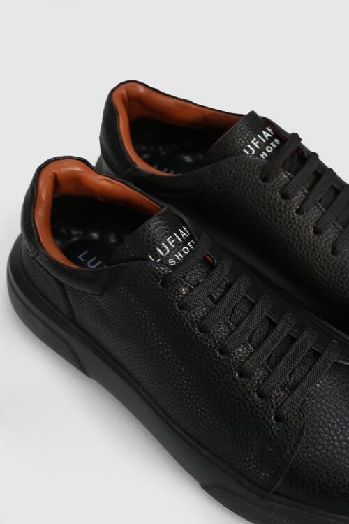 Siyah Hakiki Deri Bağcıklı Sneaker Tommy M