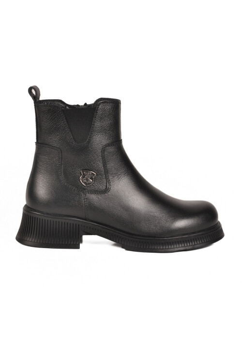 Black Genuine Leather Womens Boots with Polar Fleece Inside 2452706K Z