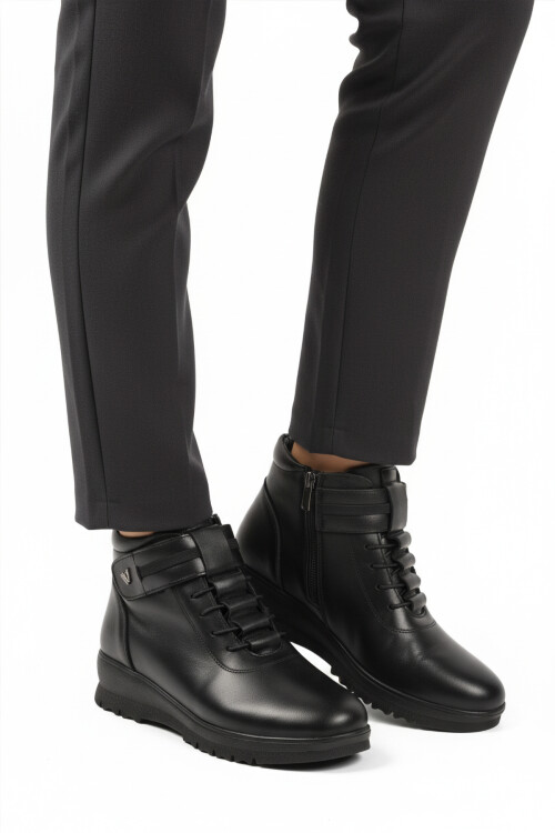 Black Genuine Leather Anatomical Polarized Non-Slip Womens Boots Z438 Z