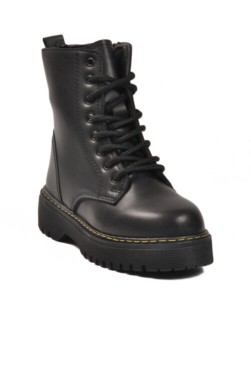 Black Polar Fleece Lace-Up Zippered Non-Slip Girls Boots Dale 05 F