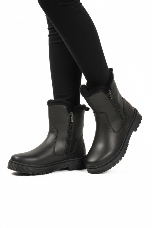 حذاء نسائي أسود من الصوف القطبي بسحاب ونعل مانع للانزلاق 23003 Z