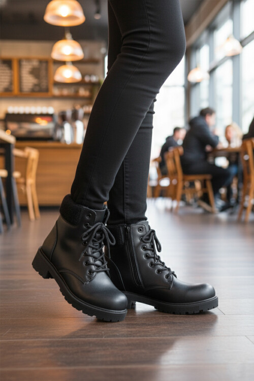 Black Polar Fleece Non-Slip Womens Boots Marc 4030 Z