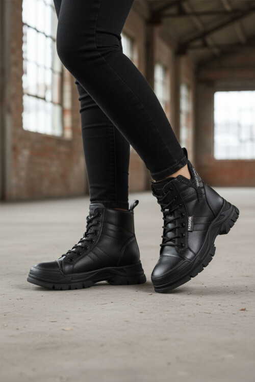 Black Polar Fleece Non-Slip Sole Womens Boots 24K310-14 Z