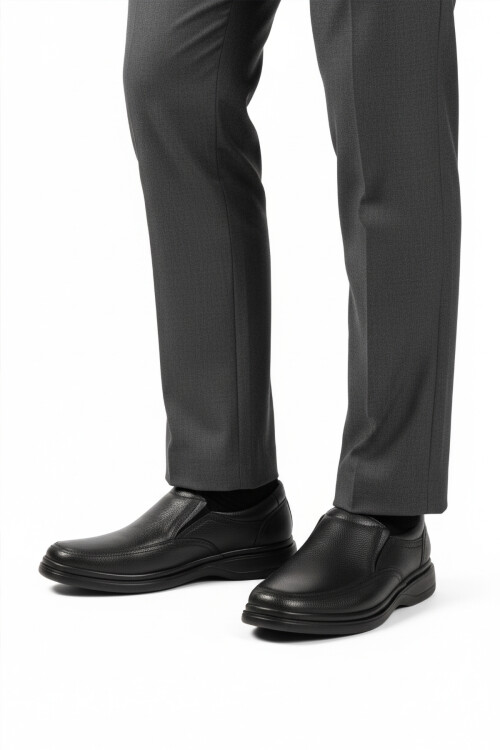 Siyah Kırışık Hakiki Deri Erkek Casual Ayakkabı DSN 2035 M