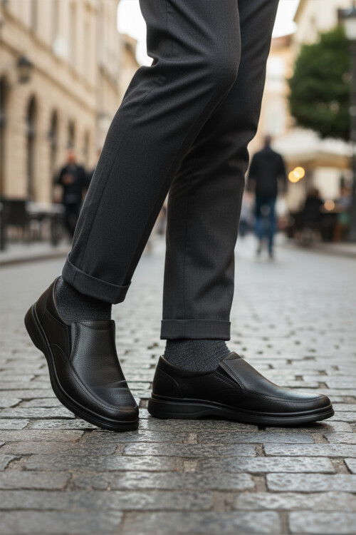 Siyah Kırışık Hakiki Deri Erkek Casual Ayakkabı DSN 2035 M