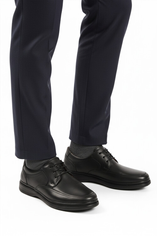 Black Wrinkled Genuine Leather Mens Casual Shoes DSN 2038 M