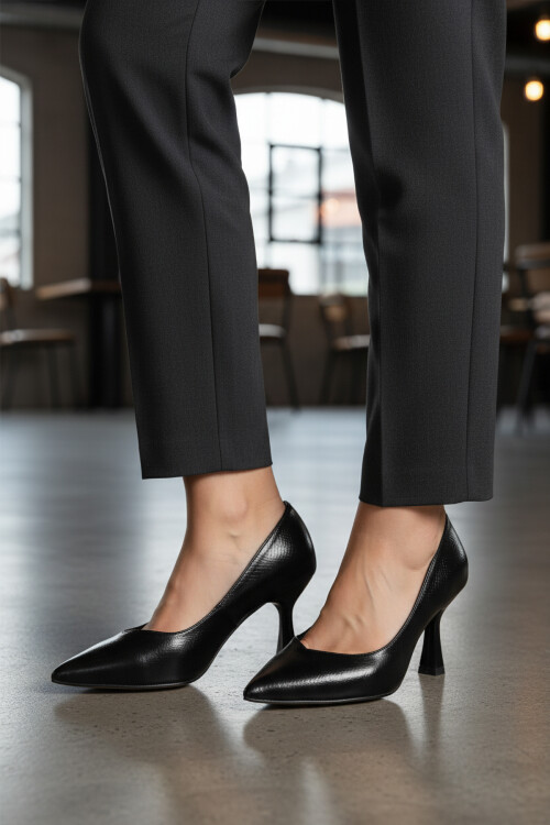 Black Wrinkled Short Thin Heeled Womens Evening Shoes 357190 Z