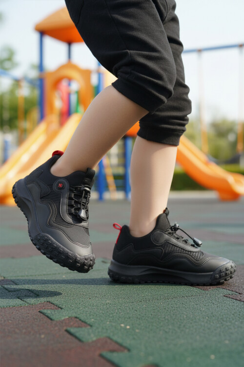 Black Rubber Laced Boys Sports Shoes G63 Kids F