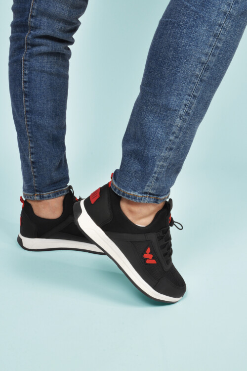 Black Red Lock Lace-Up Lightweight Flexible Mens Sneakers Apollo 166 M