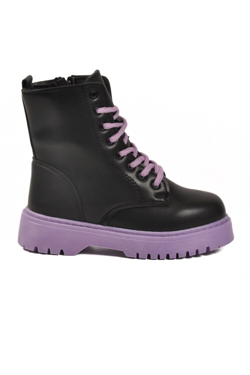 Black Purple Polar Fleece Lace-Up Zippered Non-Slip Girls Boots Dale 05 F