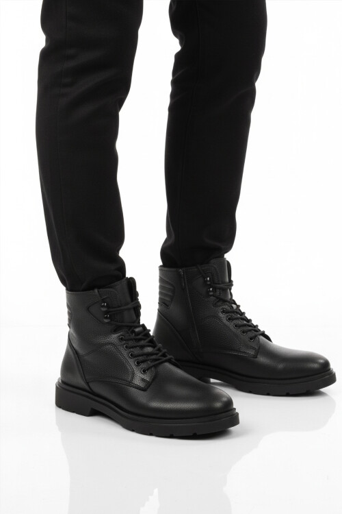 Siyah İçi Polarlı Kaymaz Fermuarlı Bağcıklı Erkek Bot 562 M