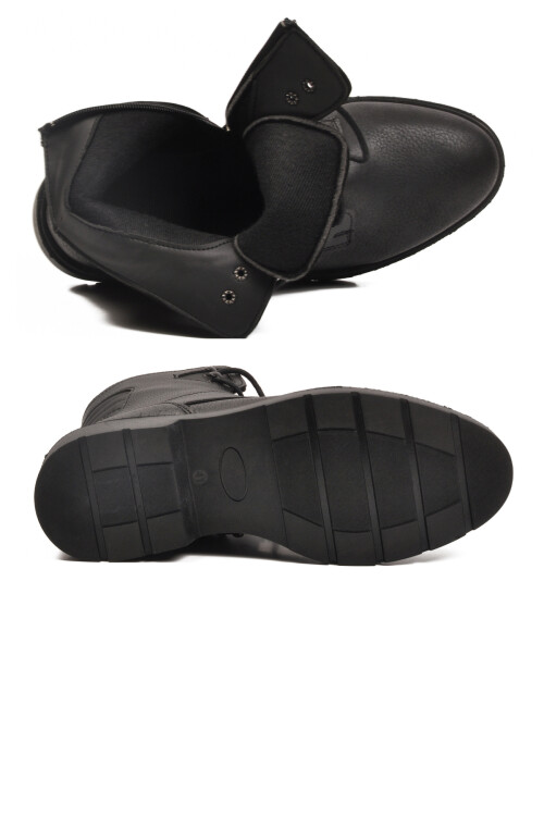 Siyah İçi Polarlı Kaymaz Fermuarlı Bağcıklı Erkek Bot 562 M