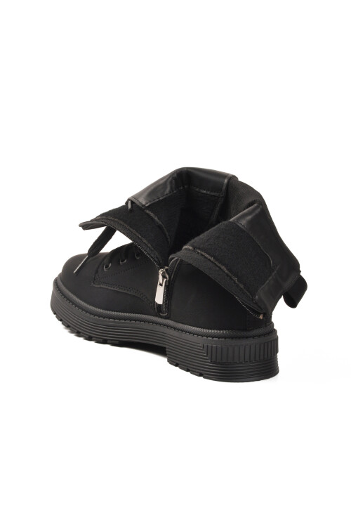 Black Nubuck Polar Fleece Zippered Long Non-Slip Sole Womens Boots 23002 Z