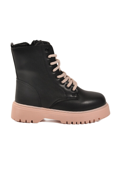Siyah Pudra İçi Polarlı Bağcıklı Fermuarlı Kaymaz Kız Çocuk Bot Dale 05 F