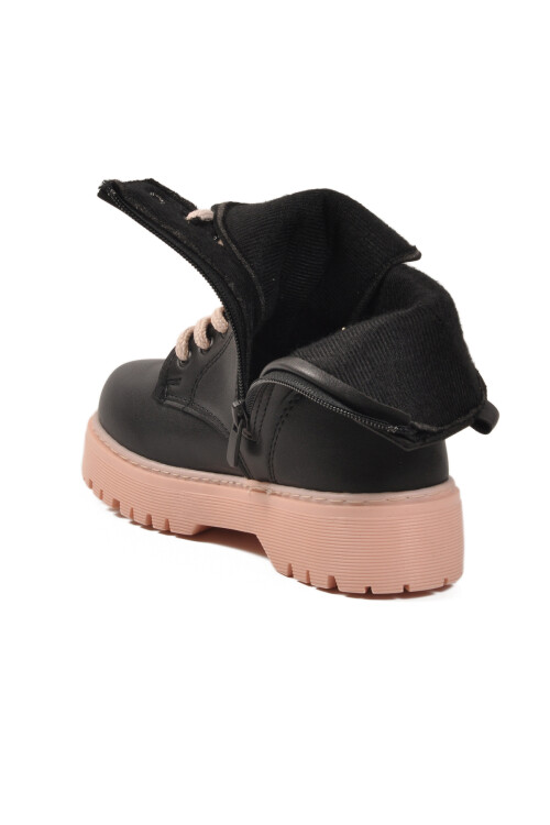 Siyah Pudra İçi Polarlı Bağcıklı Fermuarlı Kaymaz Kız Çocuk Bot Dale 05 F