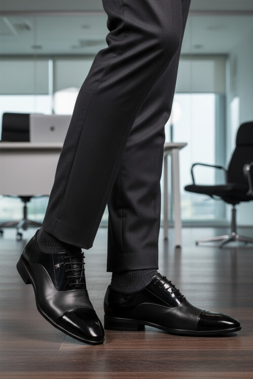 Siyah Rugan Hakiki Deri Erkek Klasik Ayakkabı 2805 M