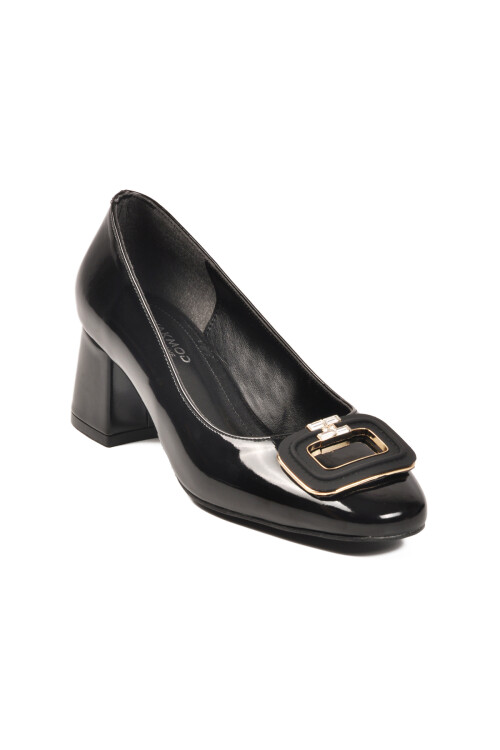 Black Patent Leather Thick Heeled Womens Evening Shoes 695040 Z