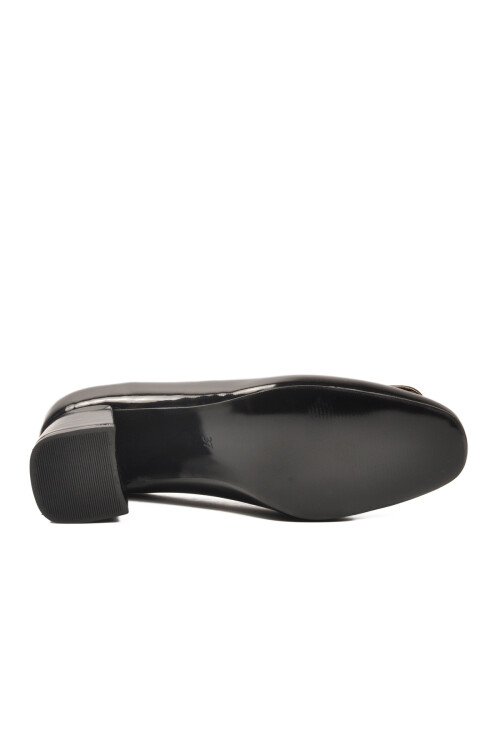 Black Patent Leather Thick Heeled Womens Evening Shoes 695040 Z