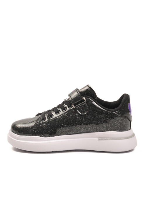 Black Patent Leather Glittery Velcro Lightweight Girls Sneakers 2540-26K F