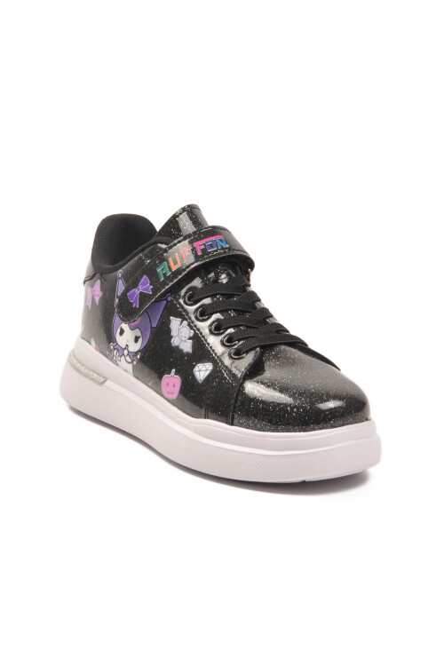 Black Patent Leather Glittery Velcro Lightweight Girls Sneakers 2540-26K F