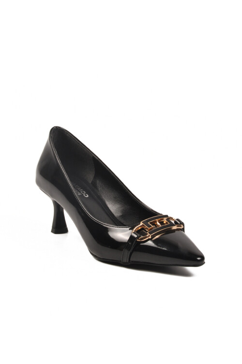 Siyah Rugan İnce Kısa Kadın Topuklu Ayakkabı 695029 Z