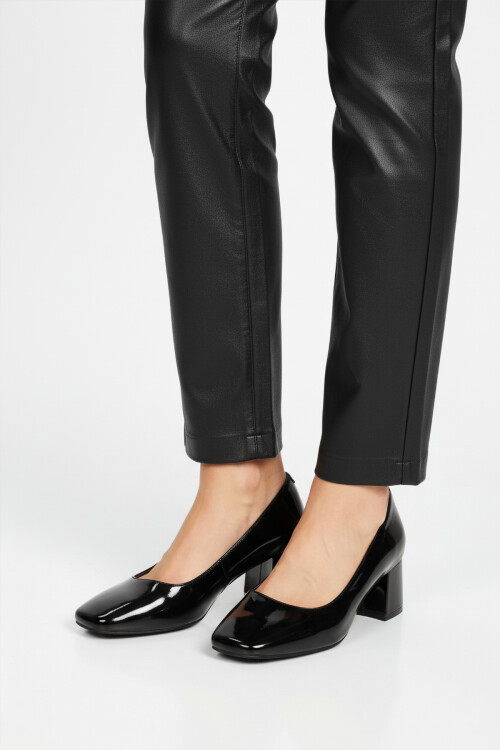 Black Patent Leather Thick Heeled Womens Evening Shoes 695042 Z