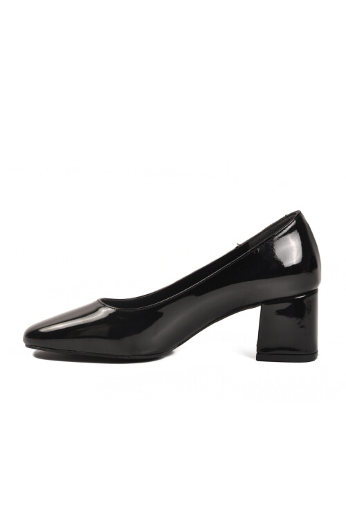 Black Patent Leather Thick Heeled Womens Evening Shoes 695042 Z