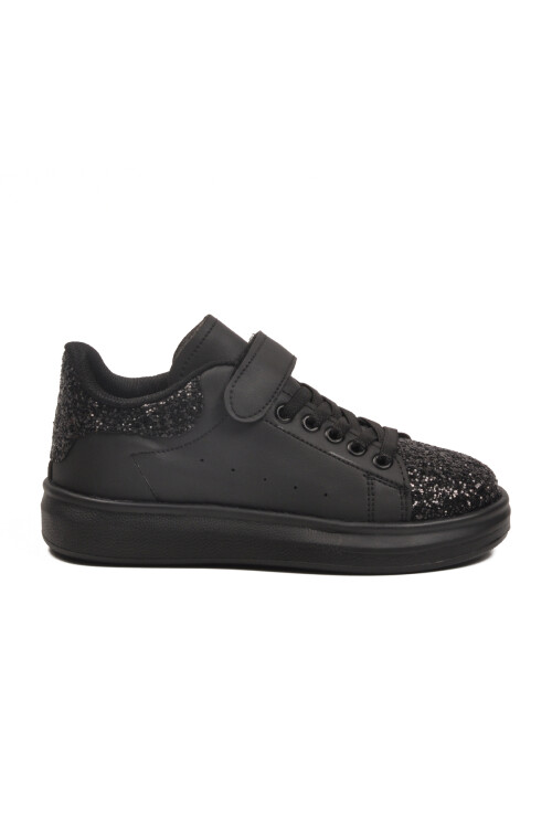 Black Glittery Velcro Light Flexible Girls Sports Shoes 2540-26K P