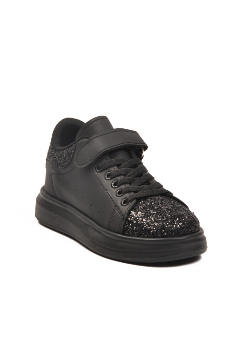 Black Glittery Velcro Light Flexible Girls Sports Shoes 2540-26K P