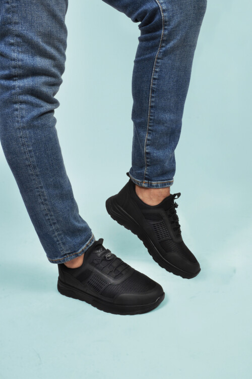 Black Lightweight Flexible Lock Lace-Up Mens Sneakers Nans 6006 M