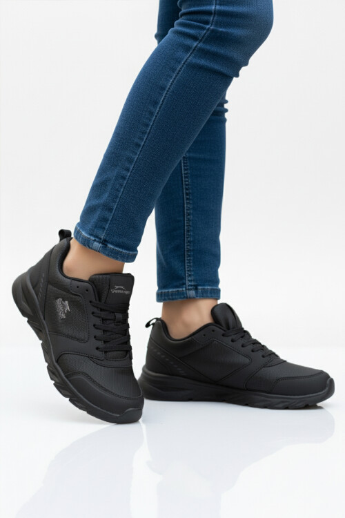 Siyah Hafif Esnek Bağcıklı Cilt Unisex Spor Ayakkabı Epic G