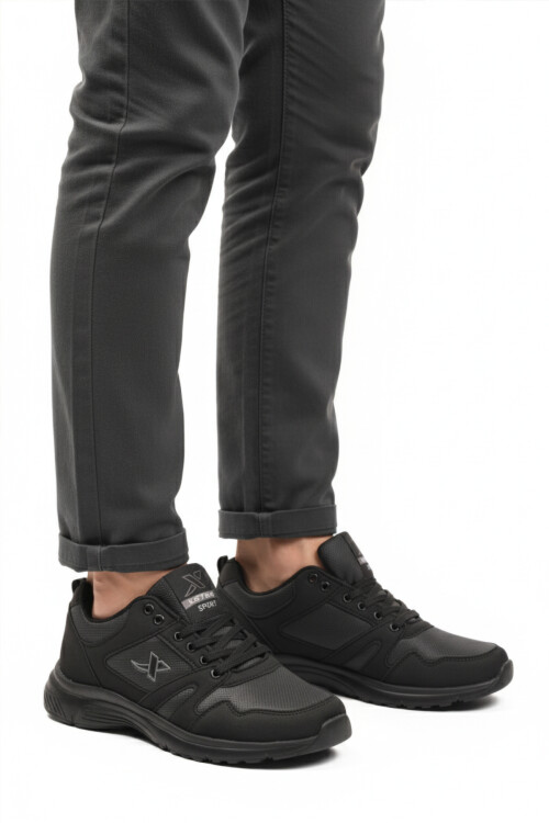 Black Large Size Lace-Up Mens Sneakers Xstep 020-Skin M