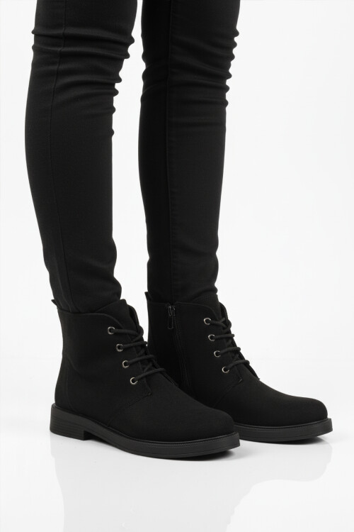 Siyah Süet Bağcıklı Fermuarlı Kaymaz Kadın Bot 284098 Z