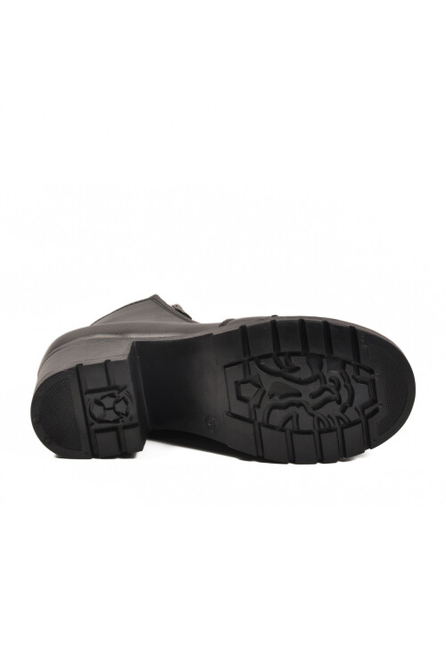 Black Lace-Up Zippered Heeled Womens Boots 196 Z