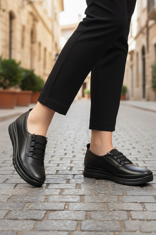 Black Rubber Laced Light Flexible Womens Casual Shoes 034 Z