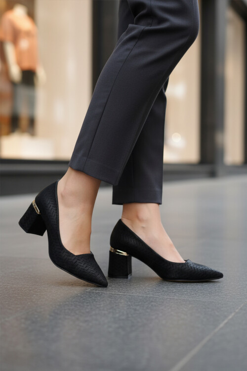 Black Womens Thick High Heel Shoes 619004 Z