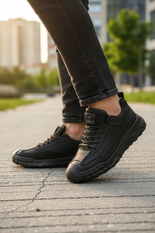 Siyah Hakiki Deri Erkek Casual Yürüyüş  Ayakkabısı Season M