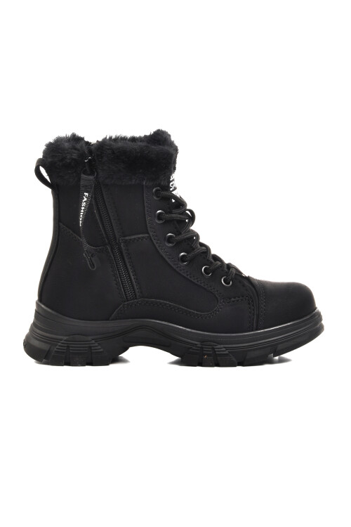 Siyah Zümrüt İçi Kürklü Fermuarlı Kaymaz Taban Kız Çocuk Bot 24072 F