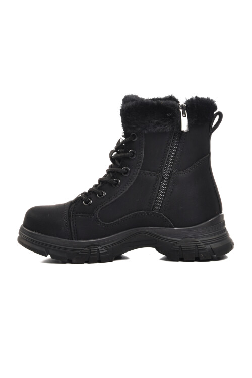 Siyah Zümrüt İçi Kürklü Fermuarlı Kaymaz Taban Kız Çocuk Bot 24072 F