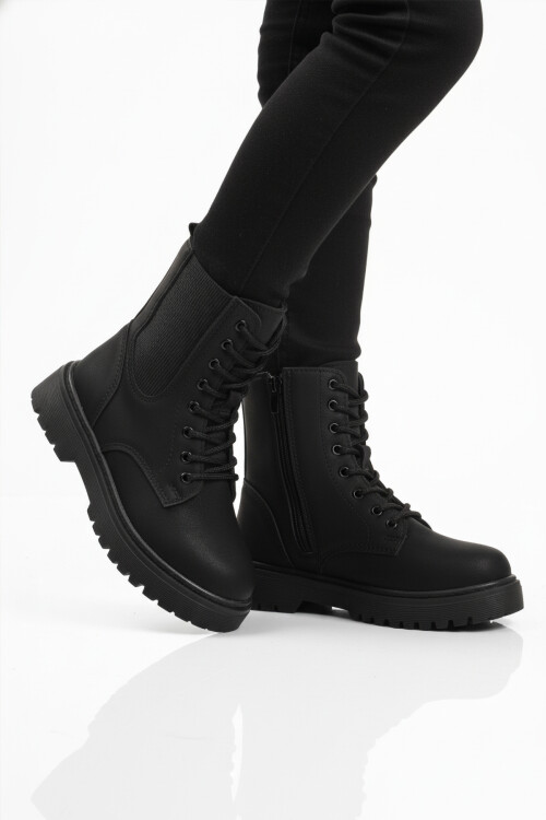 Siyah Zümrüt Polarlı Kaymaz Soğuğa Dirençli Deri Çocuk Bot Tuno 07 F