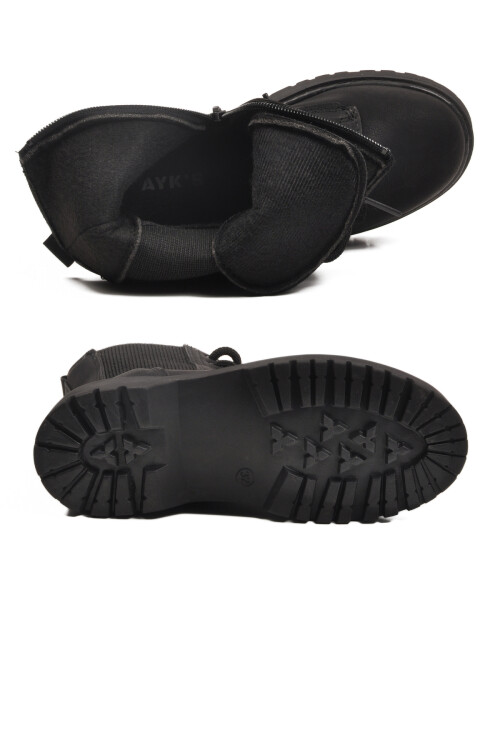 Siyah Zümrüt Polarlı Kaymaz Soğuğa Dirençli Deri Çocuk Bot Tuno 07 F