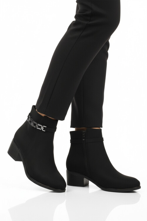 Siyah Zümrüt Fermuarlı Polarlı Kadın Topuklu Bot 325131 Z
