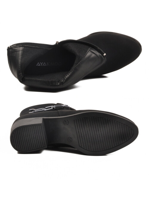 Siyah Zümrüt Fermuarlı Polarlı Kadın Topuklu Bot 325131 Z