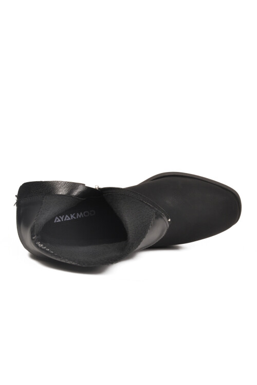 AyakmodSiyah Zümrüt Fermuarlı Kaymaz Polarlı Kadın Topuklu Bot 417637 Z