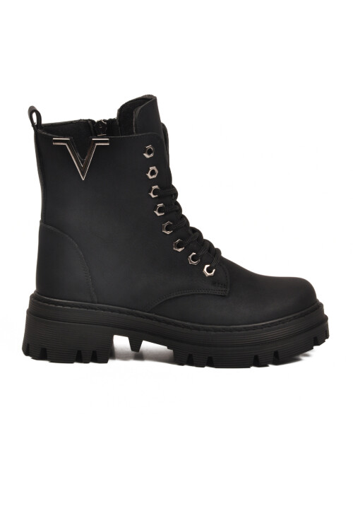 Siyah Zümrüt Bağcıklı Fermuarlı Kaymaz Kadın Bot 514531 Z