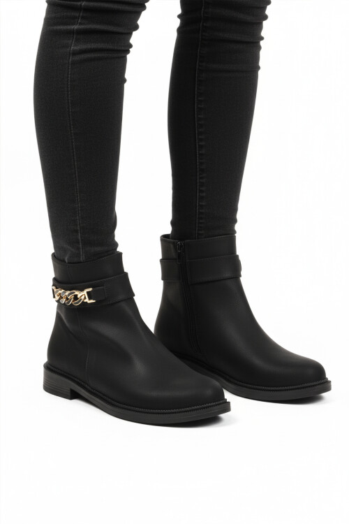 Siyah Zümrüt İçi Kürklü Fermuarlı Kaymaz Kadın Bot 636182 Z